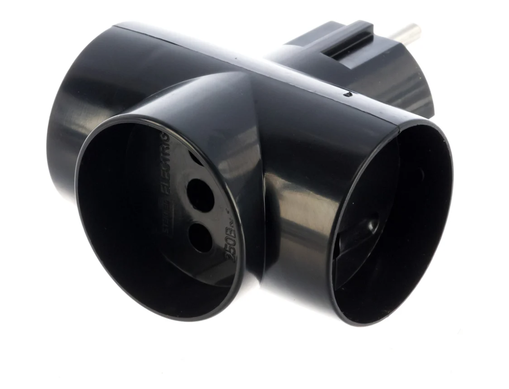 Сетевой разветвитель STEKKER 250В, 10A, IP20, черный, ADP10-15-20 39001