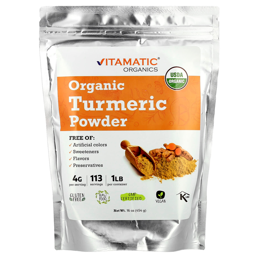 Vitamatic, Органическая куркума в порошке, 454 г (16 унций)