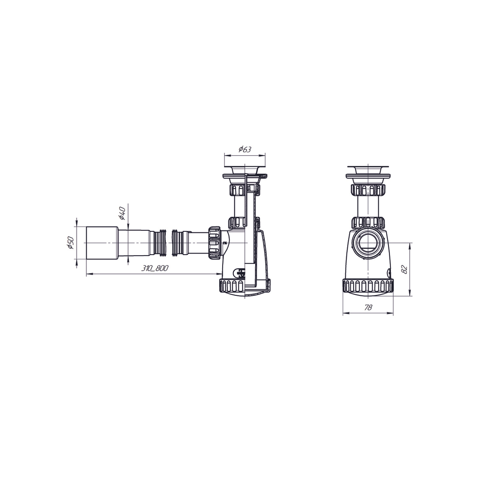 Сифон 1 1/4*32 "МИНИ" с гофрой 32*40*50 (800мм) BG3080 ИНКОПЛАСТ (винт М6*80)