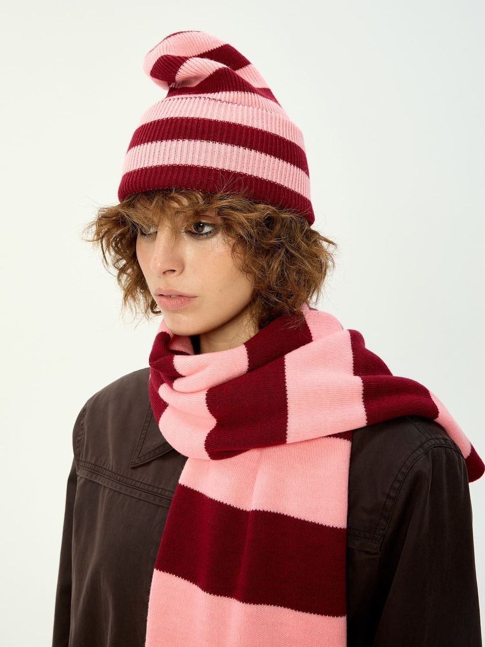 Купить Шарф Kraizy Stripes в полоску бургунди / роза Шарф Kraizy Stripes в полоску бургунди / роза