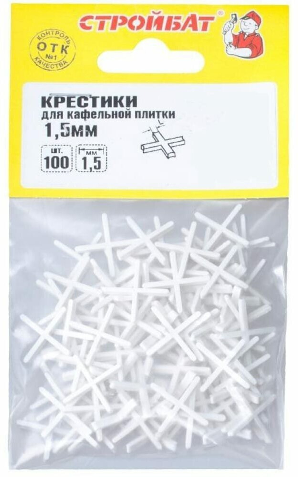 КРЕСТИК СТРОЙБАТ Д/КАФЕЛЬНОЙ ПЛИТКИ 1,5ММ 100ШТ