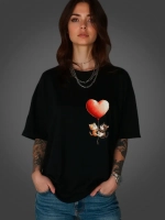 Футболка больших размеров с принтом котики на шарике