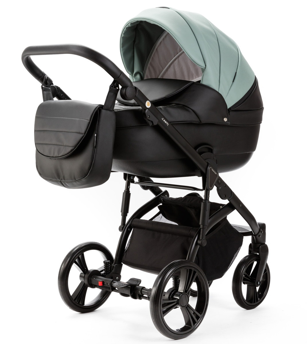Детская коляска Adamex Lanti Deluxe 2 в 1 LN-SD103 (СЕРО-ЗЕЛЕН.КОЖА + ЧЕРН. КОЖА)