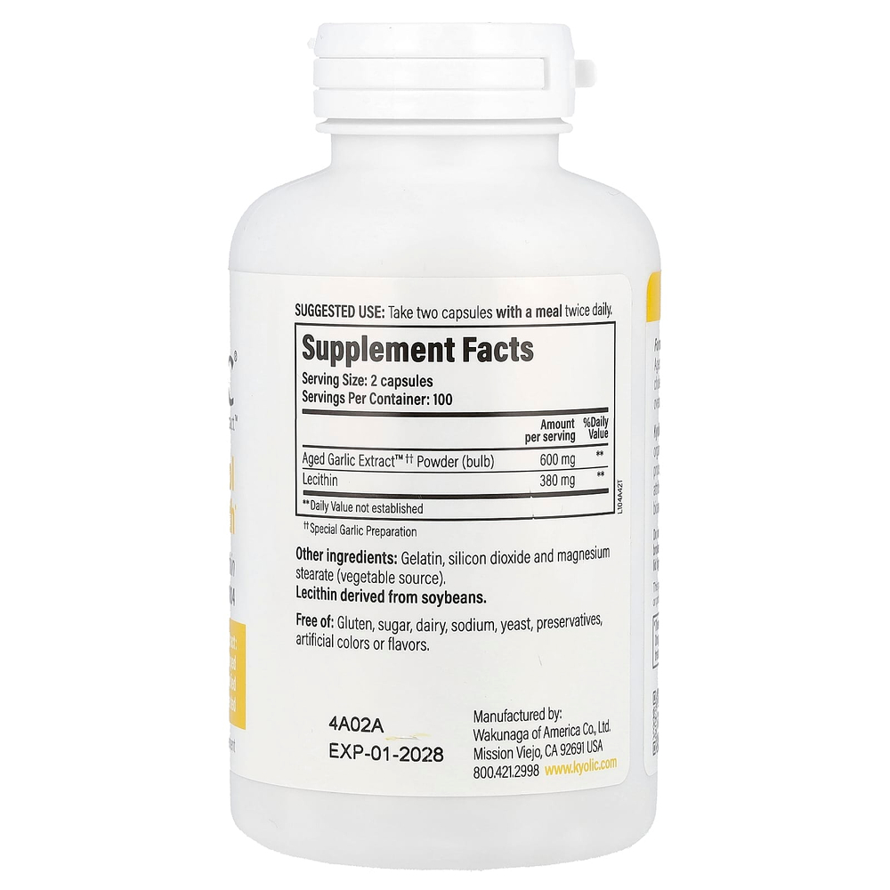 Kyolic, Aged Garlic Extract™, выдержанный экстракт чеснока для здорового уровня холестерина, формула 104, 200 капсул
