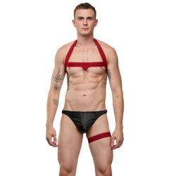 Мужской костюм "Танцор" 3 в 1: черные тонги, красные портупея и подвязка LaBlinque LB15708