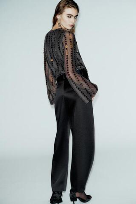 ZARA АТЛАСНЫЕ БРЮКИ BARREL С РЕМНЕМ, ЧЕРНЫЙ