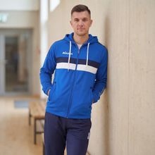 Костюм спорт. муж. с капюш. MIKASA MT550/151-0100-S, р. S, 100% полиэстер, сине-белый