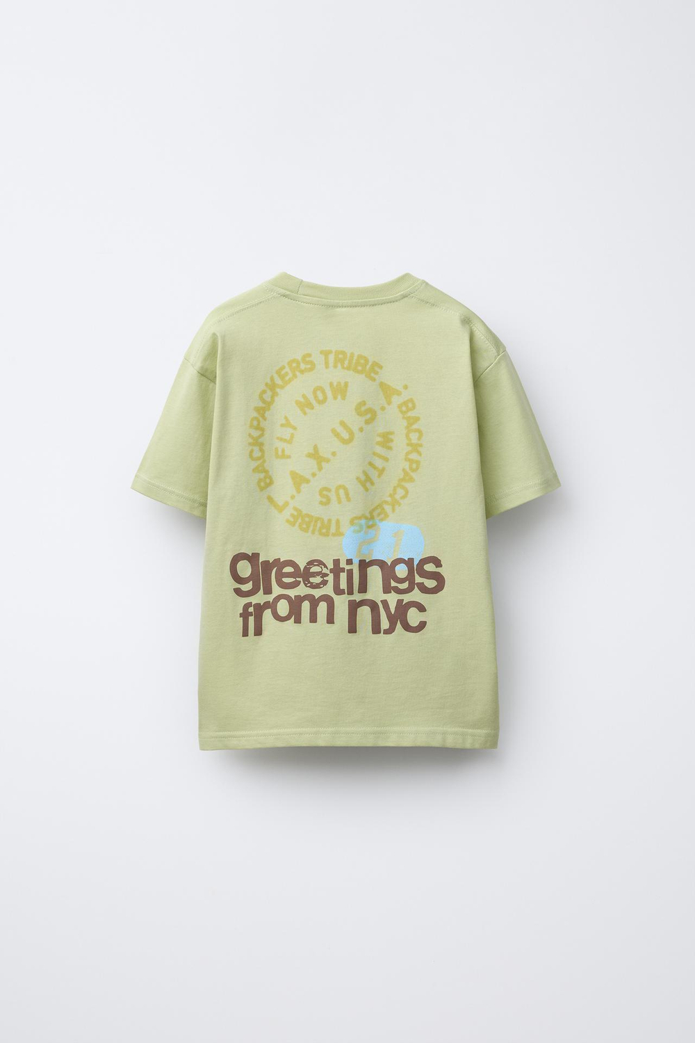 ZARA ФУТБОЛКА ИЗ ТКАНИ С ПРИНТОМ, СВЕТЛО-ЗЕЛЕНЫЙ