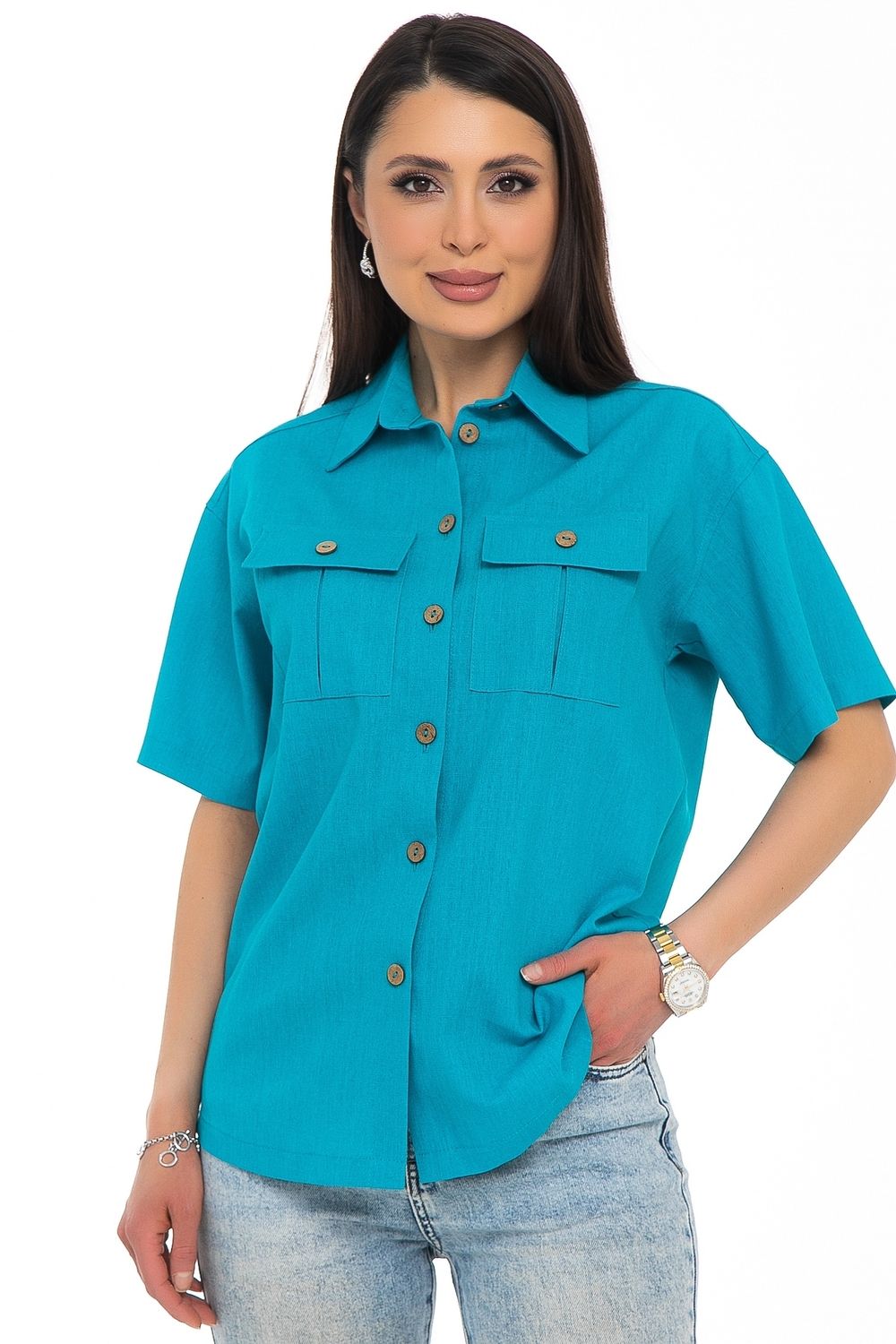 Рубашка Отличная (лён, бирюза) Diolche