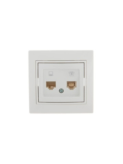 Розетка компьютерная + телефонная 2-м СП Mira RJ45 + RJ11 бел./бел. LEZARD 701-0202-143