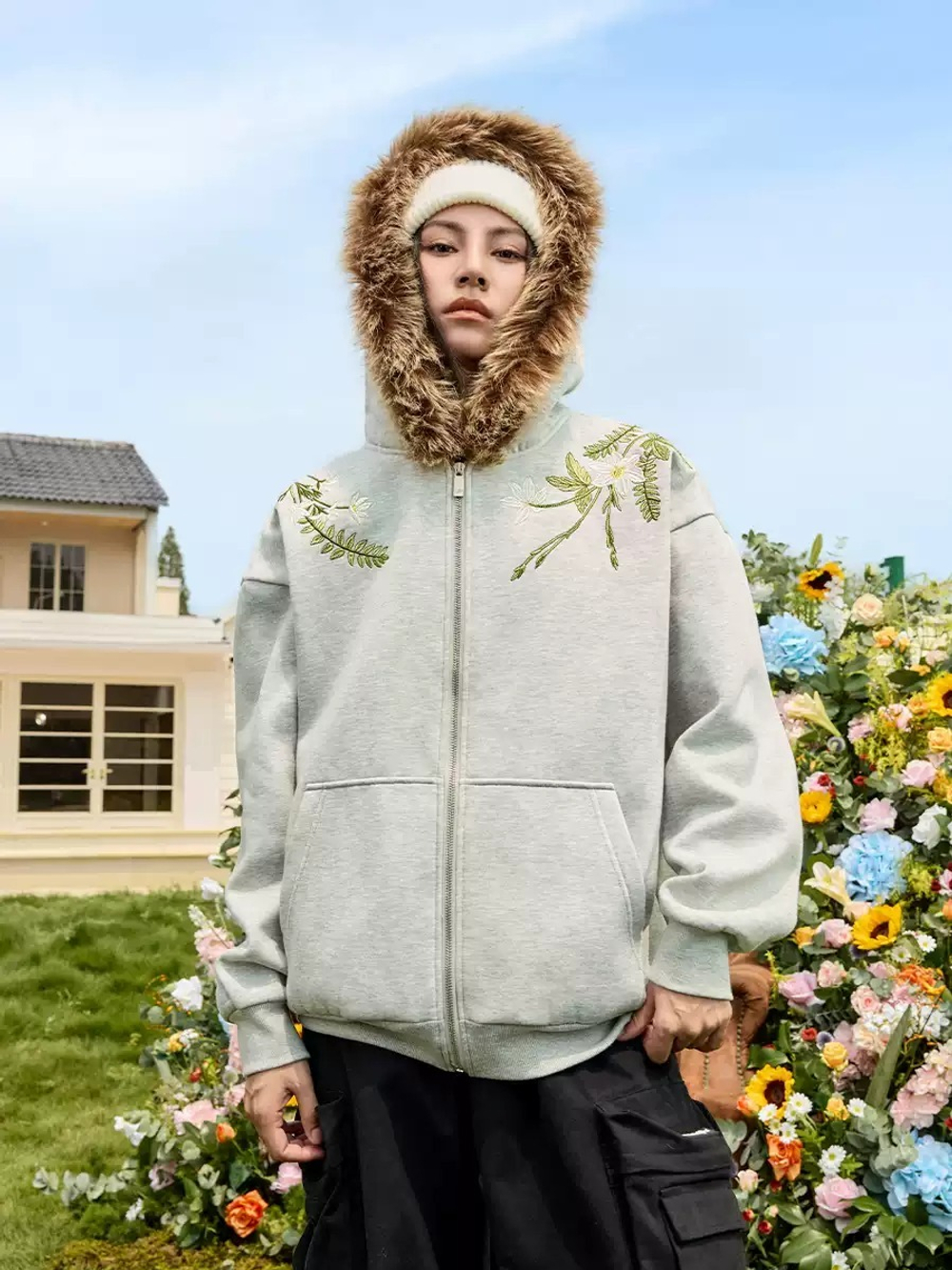 Худи HARSHandCRUEL "Flowers" Fur Hoodie