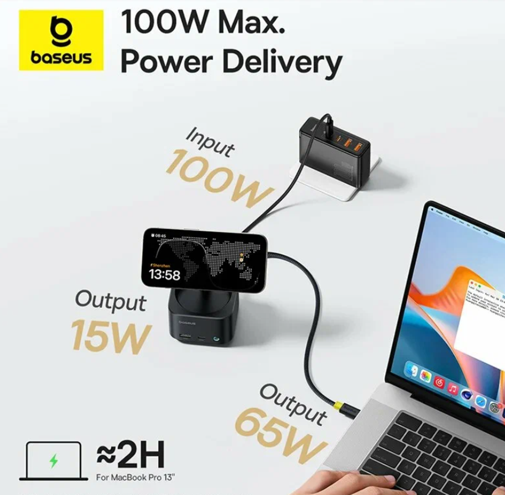 Baseus MagPro 2 Зарядное устройство 7в1 беспроводное Hub Magnetic Wireless Charging 15W