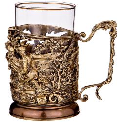 СТАКАН С ПОДСТАКАН "ОХОТНИКИ НА ПРИВАЛЕ" ЛАТУНЬ,ЖАРОПРОЧНОЕ СТЕКЛО С ПОЗОЛОЧЕННОЙ КАЕМКОЙ (КОР=1ШТ.)