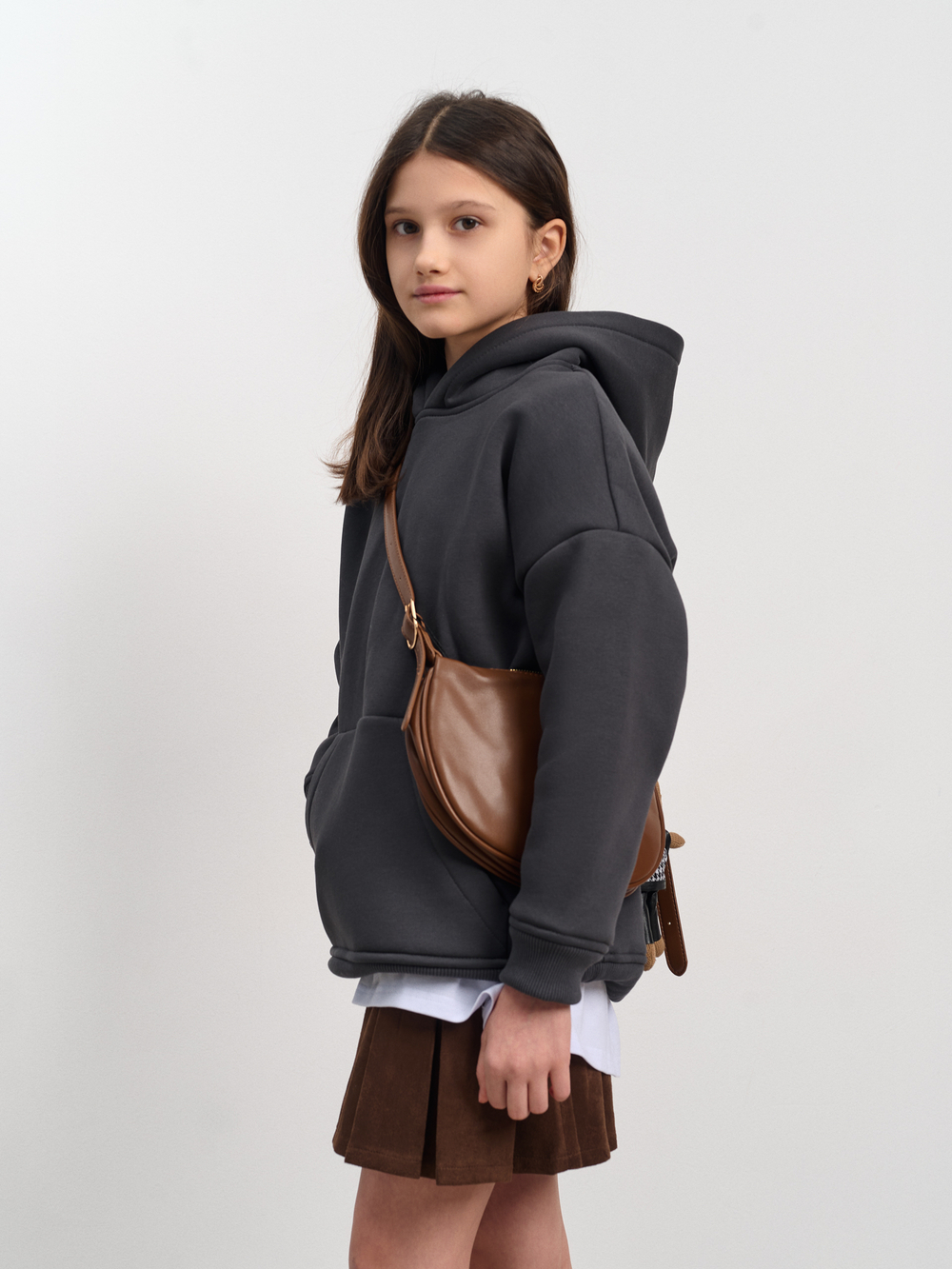 Толстовка с капюшоном для девочки  "Basic" темно-серый