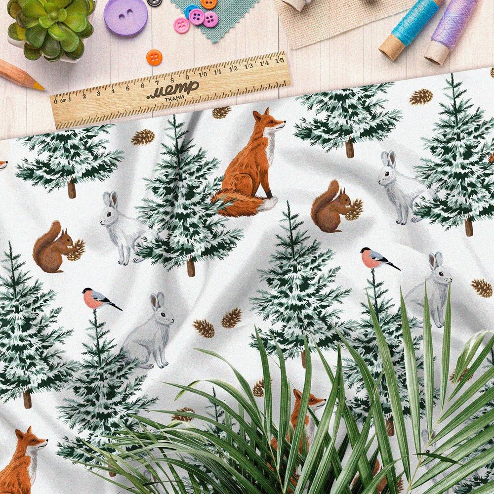 Ткань оксфорд 600 лисы в елках