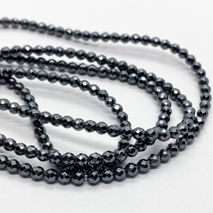 Гематит Шар граненый бусины (имитация), цвет черный, диаметр 3 мм, цена за нить 38 см