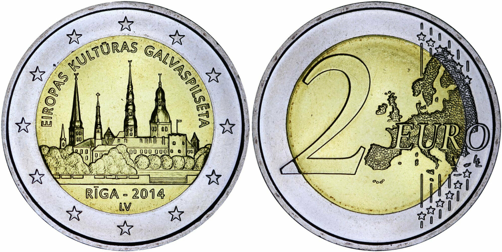 Латвия 2 евро, 2014 Рига - культурная столица Европы 2014 UNC