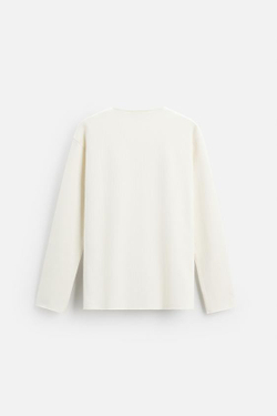 ZARA ФУТБОЛКА ИЗ РИФЛЕНОЙ ТКАНИ, ЖЕЛТОВАТО-БЕЛЫЙ