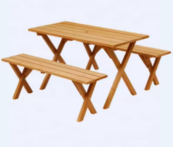 Садовый комплект стол и лавочки из натурального дерева 120*59*68