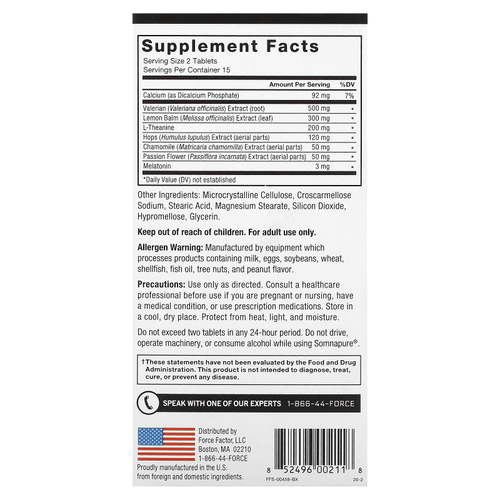 Force Factor, Somnapure®, мелатонин с натуральными растительными компонентами, 30 таблеток