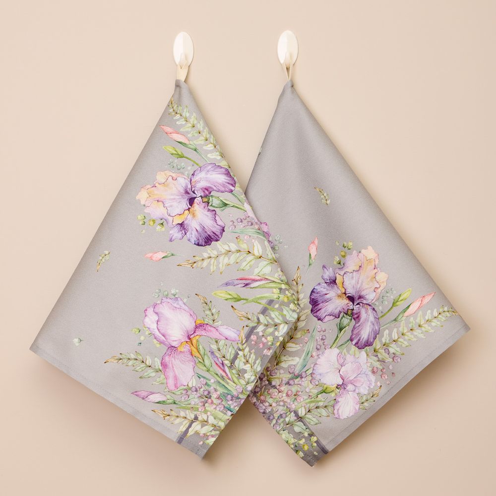 НАБОР ПОЛОТЕНЕЦ ИЗ 2 ШТ "ИРИСЫ"40Х60СМ,СЕРЫЙ,100% ХЛОПОК,ТВИЛ