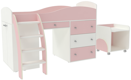 Кровать-чердак КарИВи Малыш 2 Белый  Розовый
