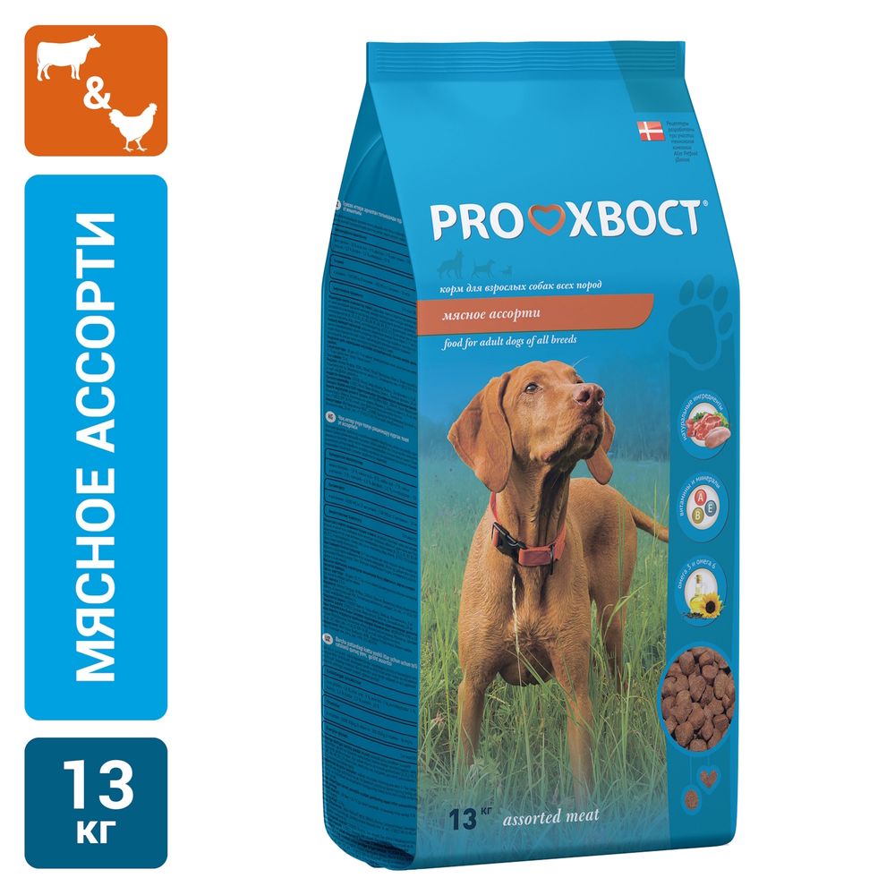 Уценка! Повр.упак. / Сухой корм ProХвост для собак, мясное ассорти