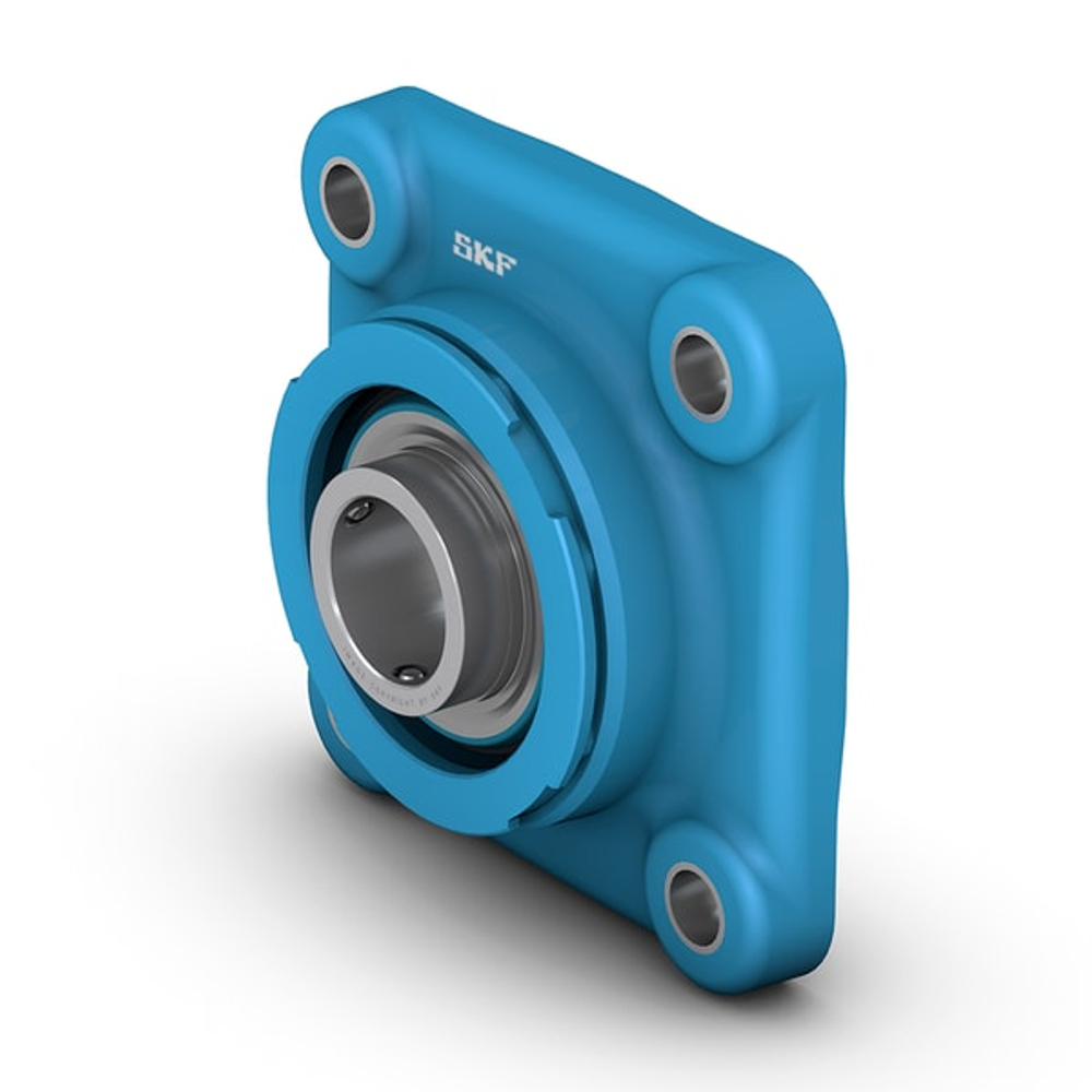 Шарикоподшипниковый узел с квадратным фланцем, с широким внутренним кольцом и фиксацией с помощью установочных винтов, корпус из композитного материала, серия SKF для линий производства пищевых продуктов F4BC 30M-TPSS