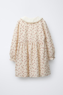 ZARA ПЛАТЬЕ С ЦВЕТОЧНЫМ ПРИНТОМ И КОНТРАСТНЫМ ВОРОТНИКОМ, ЭКРЮ