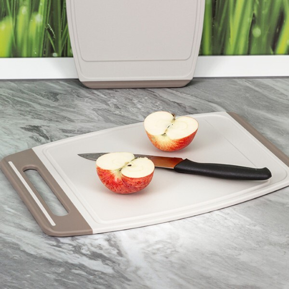 Доска разделочная ХЕВИ 405*275 мм антискользящие вставки, увеличенная толщина, желобки для отвода влаги М1567