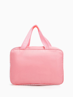 Косметичка - сумочка на молнии с сеткой, с ручками, с вышивкой, розовая