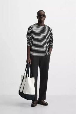 ZARA БРЮКИ REGULAR FIT СО СКЛАДКАМИ, ЧЕРНЫЙ