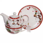 Набор чайный 3предмета ( чайник керамический 300мл+кружка 250мл+блюдце) «Снеговик»