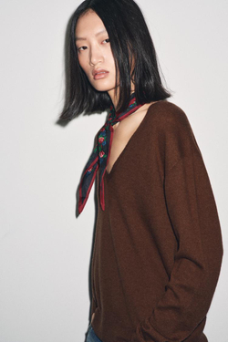 ZARA БАНДАНА С ПРИНТОМ И ВЫШИВКОЙ ИЗ ШЕЛКА, МОРСКОЙ СИНИЙ