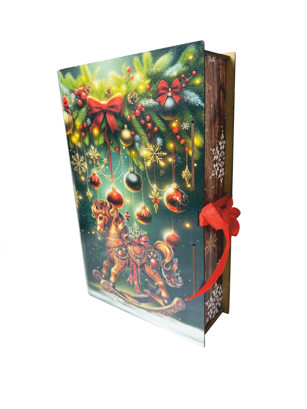 Деревянная Новогодняя упаковка,Книга Лошадка-качалка