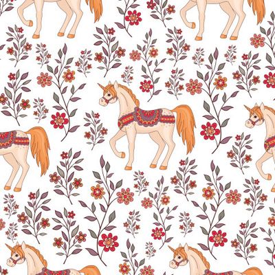 Seamless texture, beautiful floral pattern with fairy unicorns