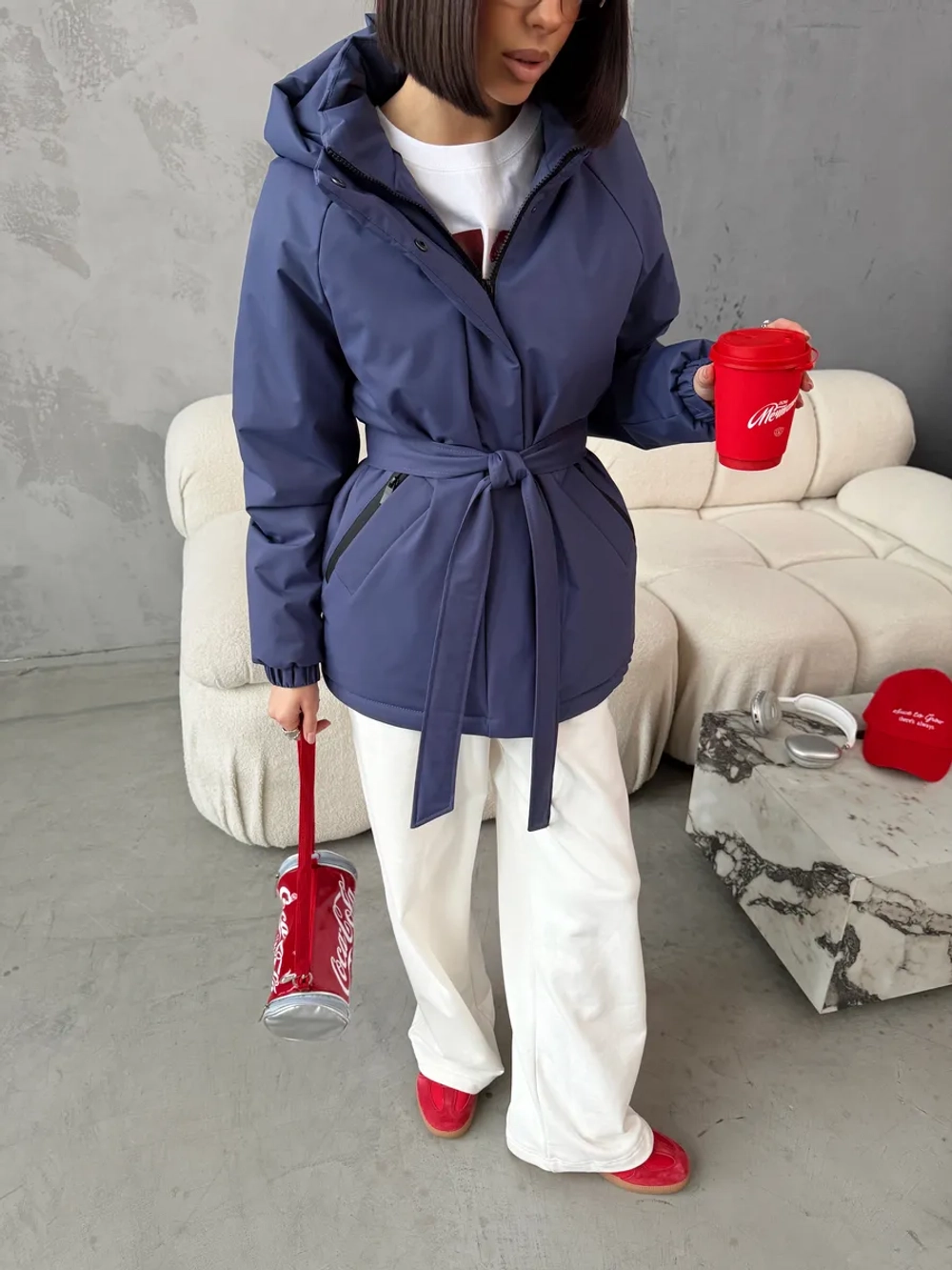 Куртка весенняя удлиненная с капюшоном