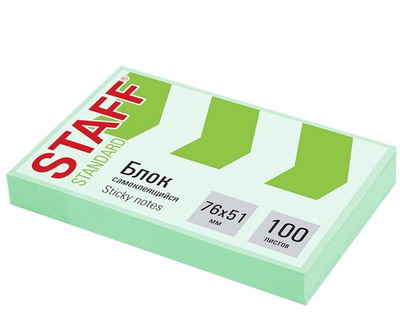 Блок самоклеящийся 76х51мм. 100л. "Standard" пастельный, зеленый (STAFF)