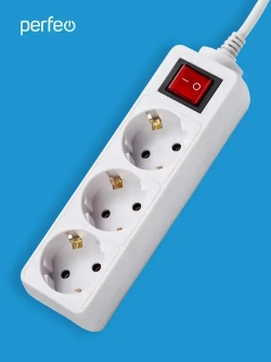 Сетевой удлинитель Perfeo с кнопкой POWERMATE PF-PM-3/5,0-W, 5,0м, 3 розетки, белый