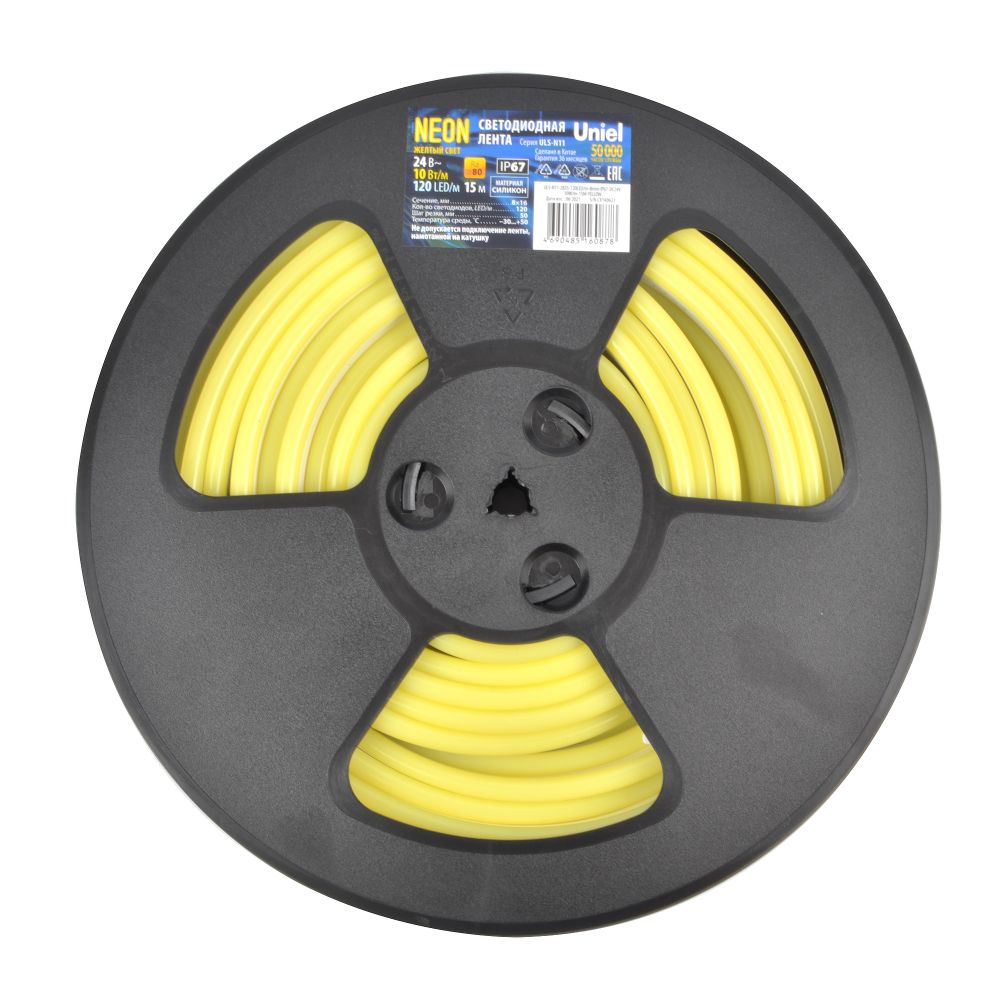 ULS-N11-2835-120LED-m-8mm-IP67-DC24V-10W-m-15M-YELLOW Светодиодная гибкая герметичная лента. NEON. Катушка 15м. в герметичной упаковке. Желтый свет. ТМ Uniel