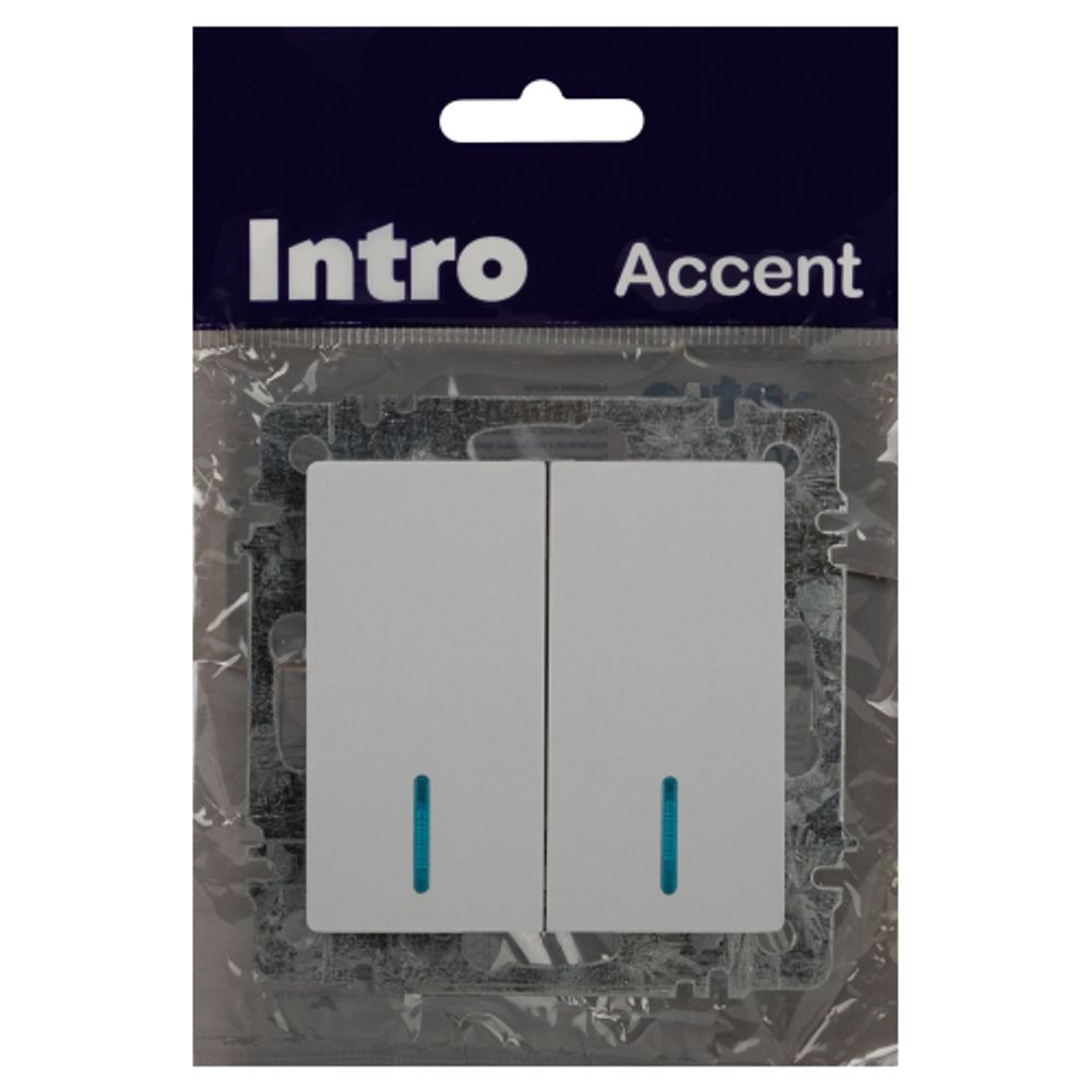 Выключатель Intro Accent 6-105-01 двойной с подсветкой, 10А-250В, IP20, СУ, AL/CU, белый | Intro