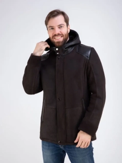 Дубленка мужская натуральная зимняя с капюшоном Турция