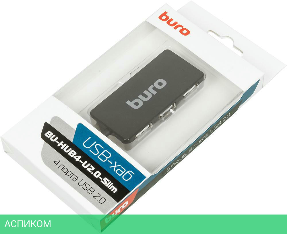 USB-хаб Buro BU-HUB4-U2.0-Slim черный