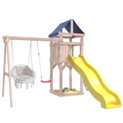Детская площадка неокрашенная Сlassic с качелями лодочка и подвесным креслом с подушкой IgroWoods для улицы и дачи