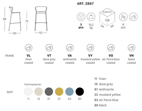 Барный стул Lisa Technopolymer, тортора