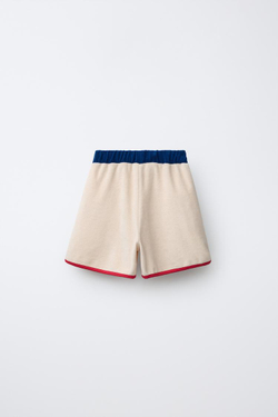 ZARA ШОРТЫ-БЕРМУДЫ ИЗ МАХРОВОЙ ТКАНИ С КОНТРАСТНЫМИ ДЕТАЛЯМИ, ЭКРЮ