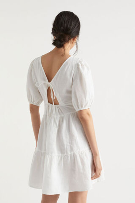 Льняное короткое бохо платье (белый)