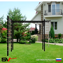 Уличная шведская стенка Sv Sport рукоход с комплектом турник прямой У5304 (Турник/Деревянные/Канат/кольца/лестница/Сетка)