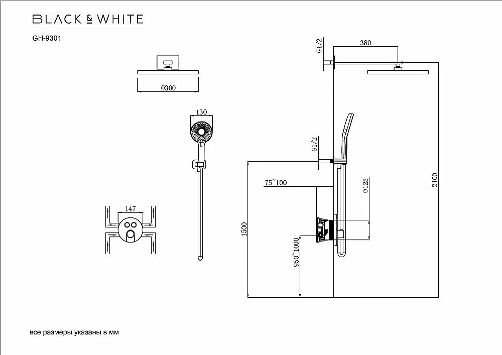 Душевая система Black&white Gravity GH-9301-C хром