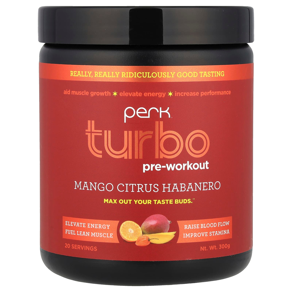 Perk Energy, Turbo, предтренировочный комплекс, манго и цитрус, 300 г